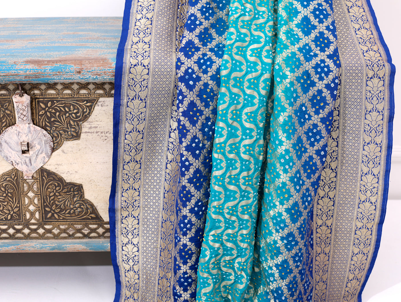 Blue Georgette Bandhni Dupatta