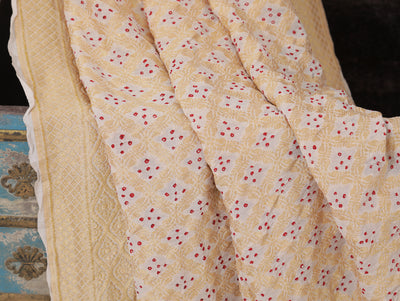 Cream with Maroon Bandhni Dupatta