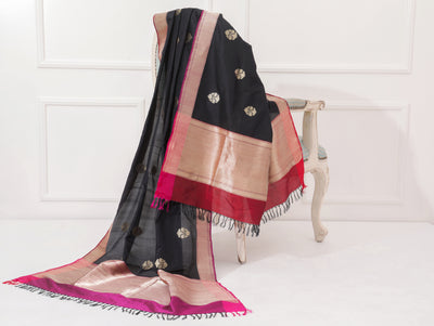 Black Silk Zari Dupatta