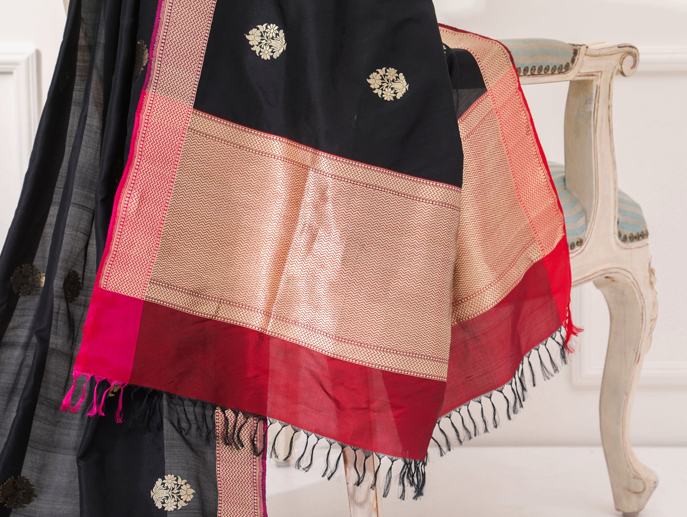 Black Silk Zari Dupatta