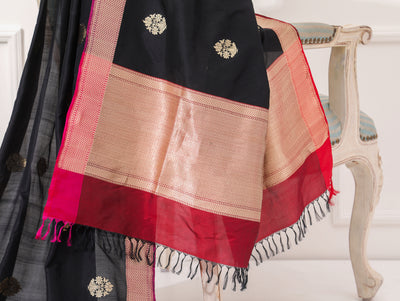 Black Silk Zari Dupatta
