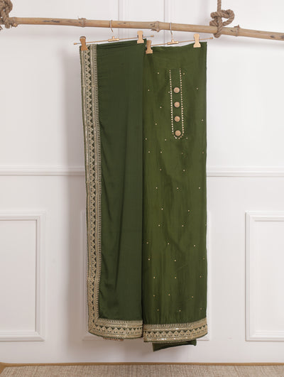 Olive Green Unstitched Suit Set