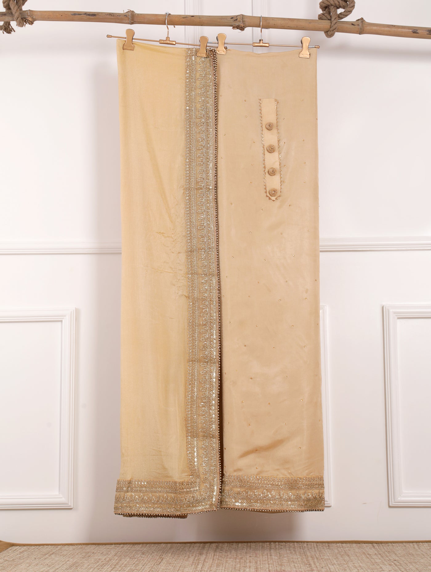 Golden Beige Unstitched Suit Set