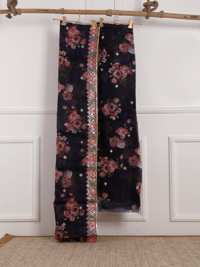 Black Floral Unstitched Suit Set