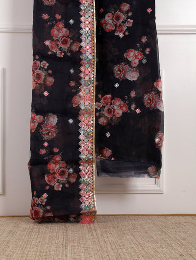 Black Floral Unstitched Suit Set