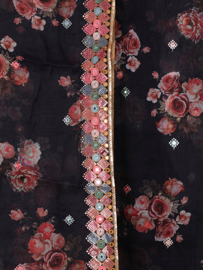 Black Floral Unstitched Suit Set