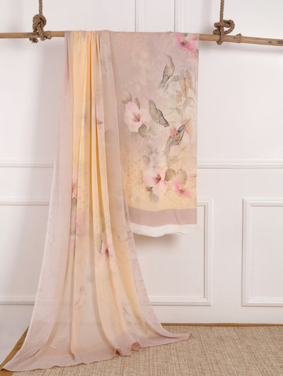 Beige Georgette Unstitched Suit Set