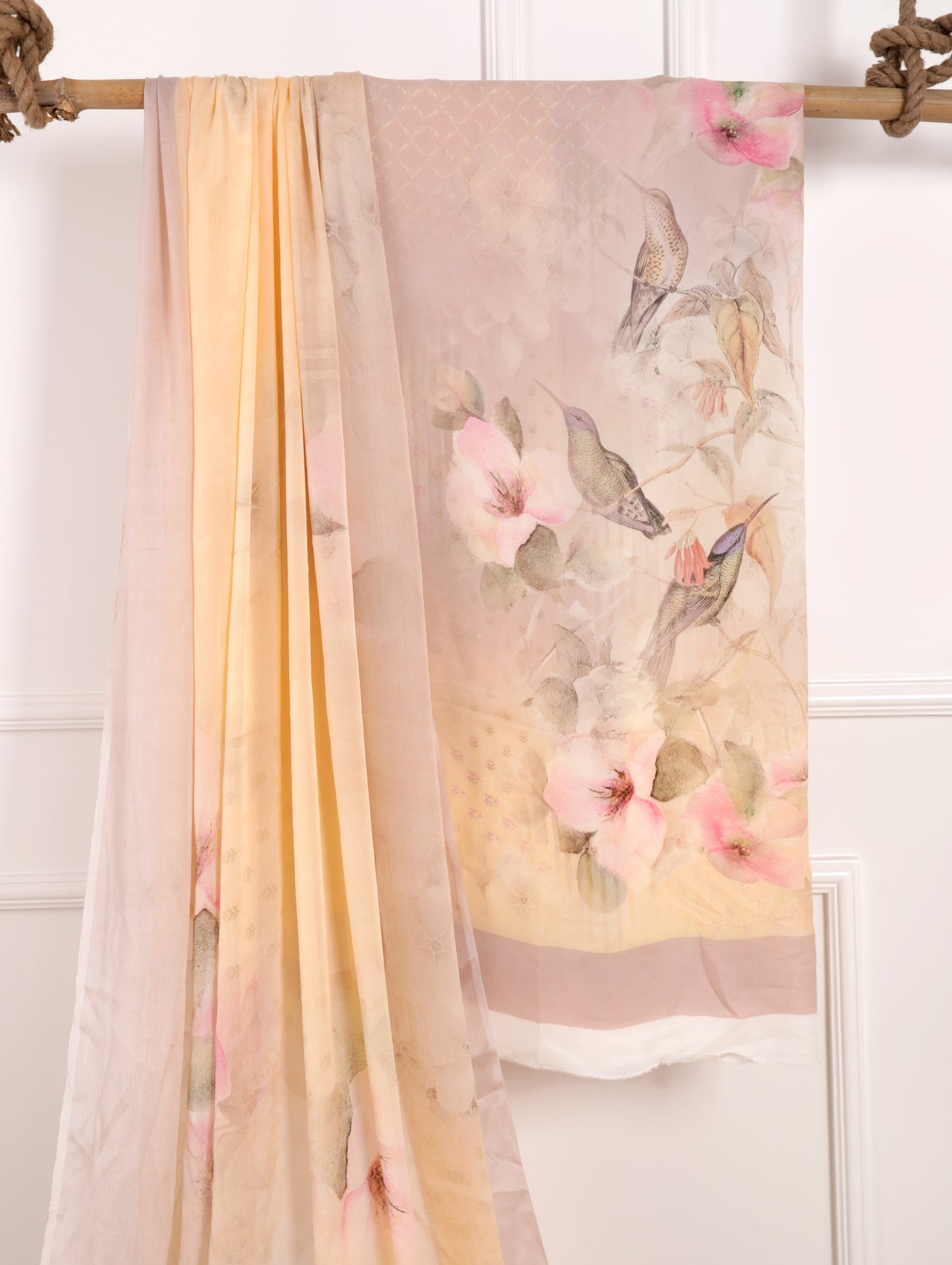 Beige Georgette Unstitched Suit Set