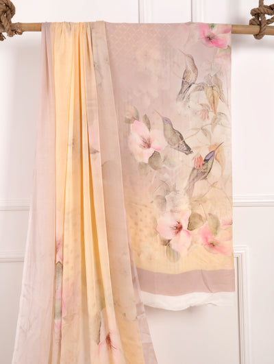 Beige Georgette Unstitched Suit Set