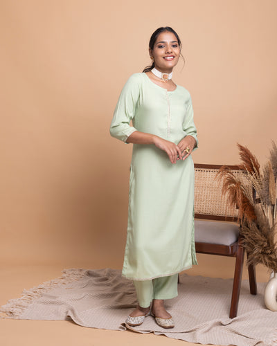 Sage Green Embroidered Kurta with Pants