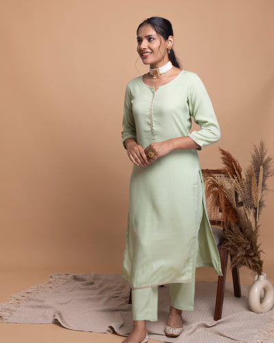 Sage Green Embroidered Kurta with Pants