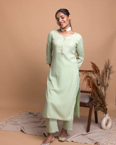 Sage Green Embroidered Kurta with Pants