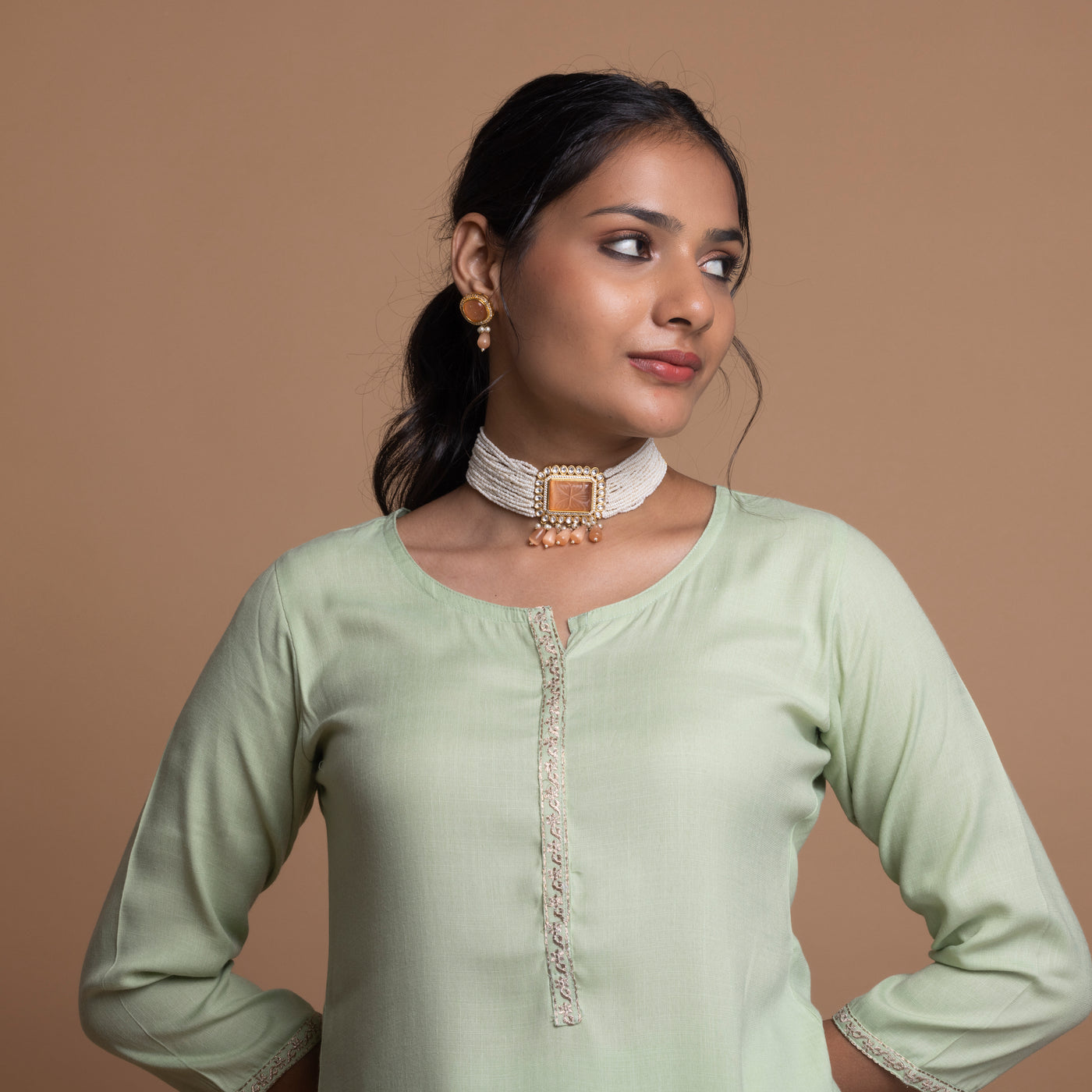 Sage Green Embroidered Kurta with Pants