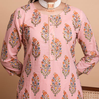 Peach Printed Kurta with Pants