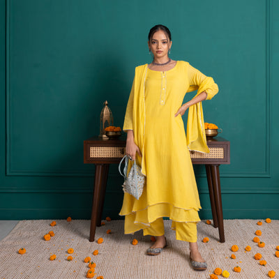 Yellow A Line Kurta With Pants