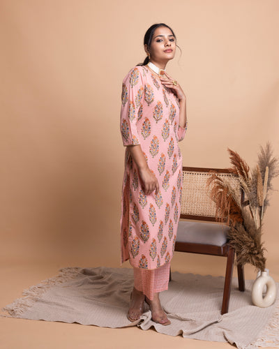 Peach Printed Kurta with Pants
