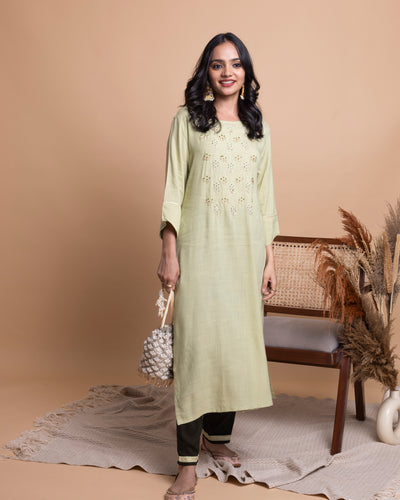Mint Green Embroidered Shirt with Pants