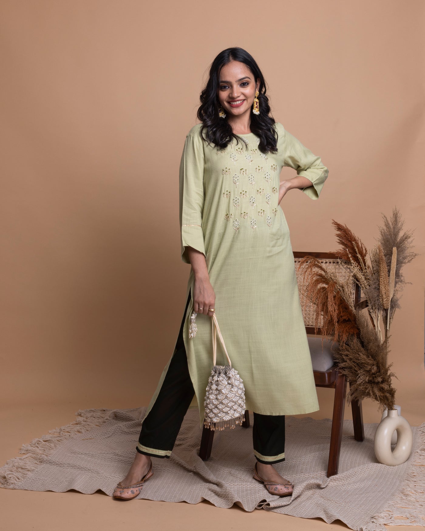 Mint Green Embroidered Shirt with Pants