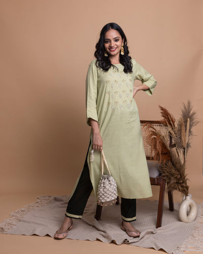 Mint Green Embroidered Shirt with Pants