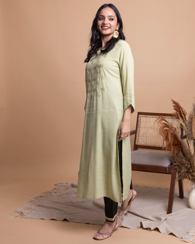 Mint Green Embroidered Shirt with Pants