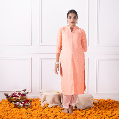 Coral Peach Embroidered Kurta
