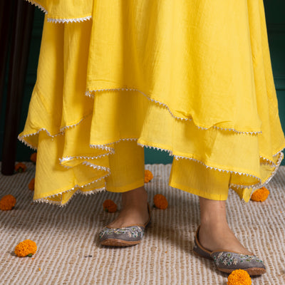 Yellow A Line Kurta With Pants