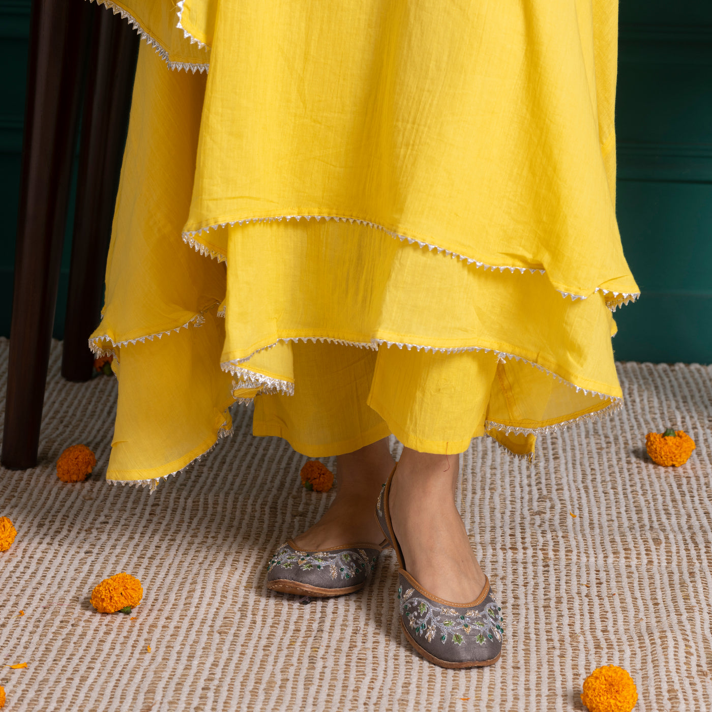 Yellow A Line Kurta With Pants