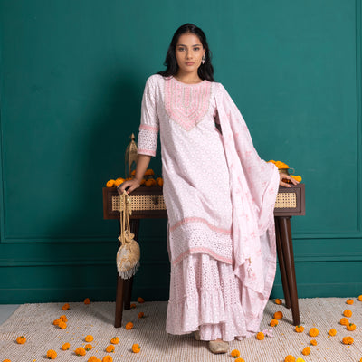 Light Pink Printed Sharara Set