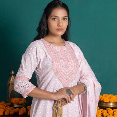 Light Pink Printed Sharara Set