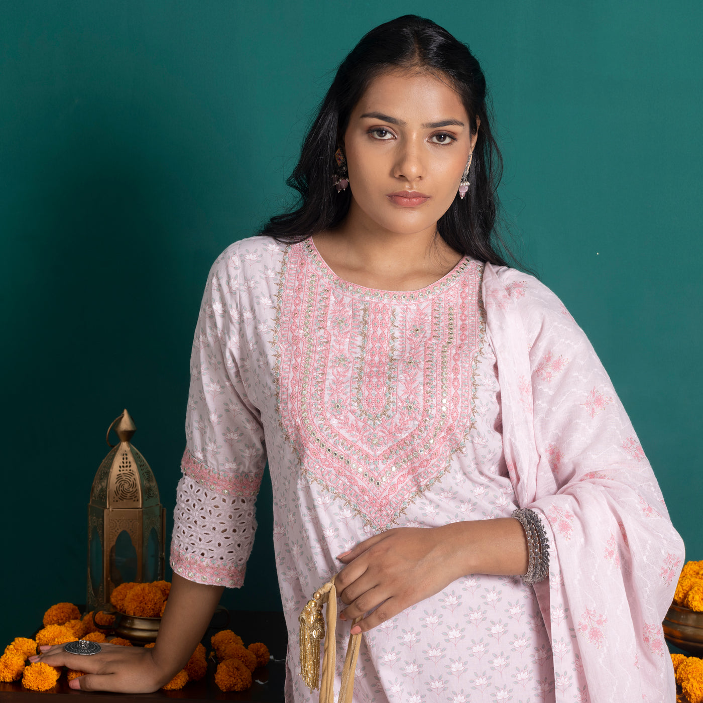 Light Pink Printed Sharara Set