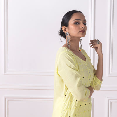 Lemon Yellow Embroidered Kurta with Pants