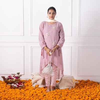 Dusty Rose Embroidered Tunic with Pants