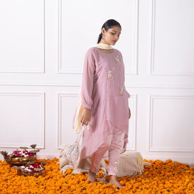 Dusty Rose Embroidered Tunic with Pants