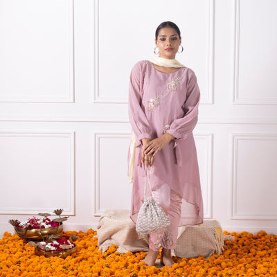 Dusty Rose Embroidered Tunic with Pants