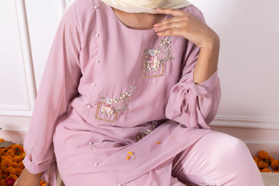 Dusty Rose Embroidered Tunic with Pants