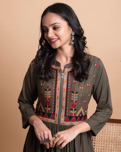 Olive Green Cotton Dress