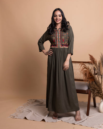 Olive Green Cotton Dress