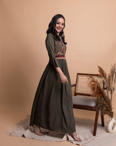 Olive Green Cotton Dress