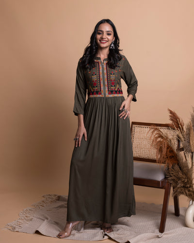 Olive Green Cotton Dress