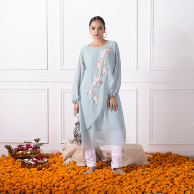 Pastel Blue Embroidered Shirt with Pants