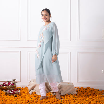 Pastel Blue Embroidered Shirt with Pants