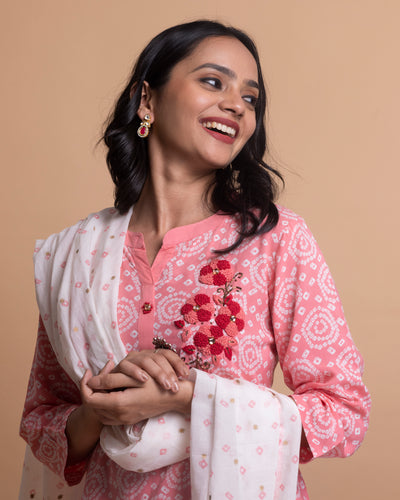 Coral Pink Bandhni Printed Sharara Set