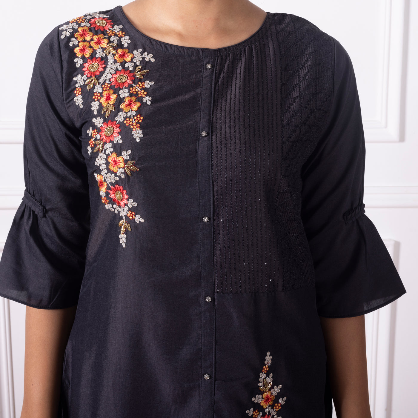 Black Embroidered Kurta with Pants and Dupatta