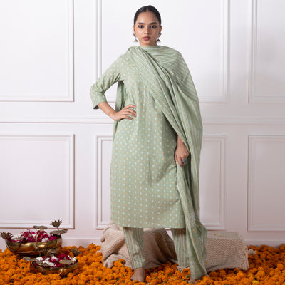 Pista Green Printed Suit Set