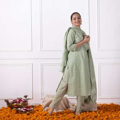Pista Green Printed Suit Set