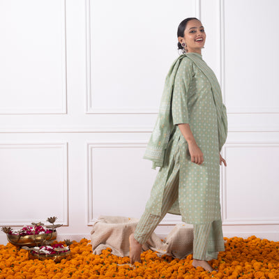 Pista Green Printed Suit Set