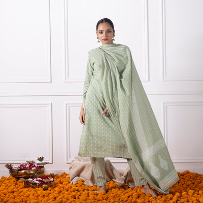 Pista Green Printed Suit Set