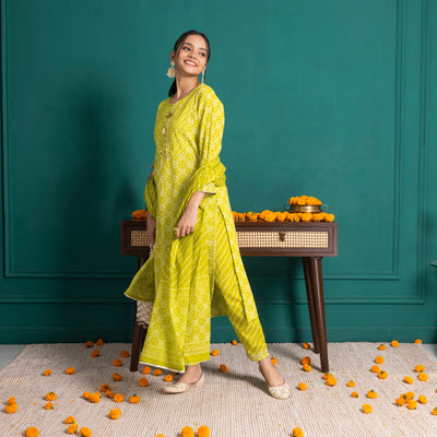 Parrot Green Printed Suit Set