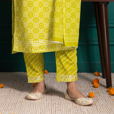 Parrot Green Printed Suit Set