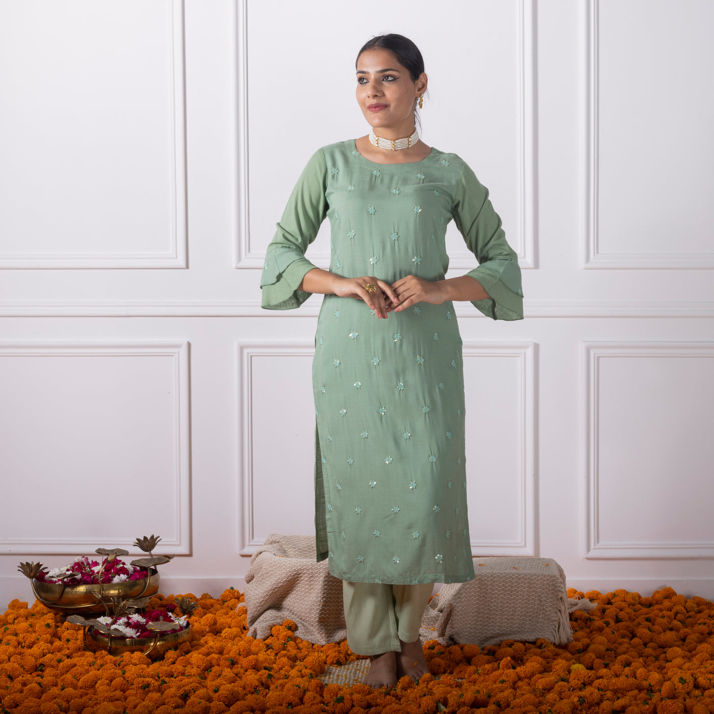 Sage Green Embroidered Kurta